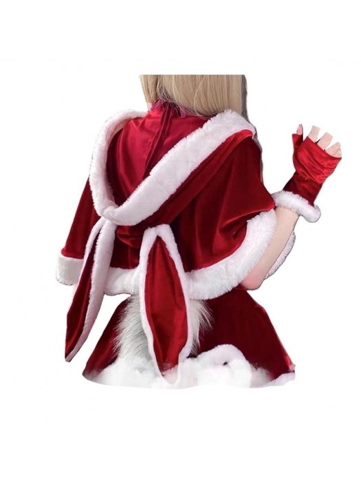 Mantella Donna Costume Babbo Natale Cosplay Hostess Christmas Rabbit Cape HOS090